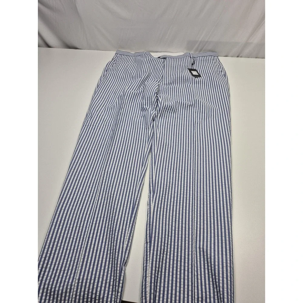 Inserch Suit Mens 54 Blue 100% Cotton Stripe Seersucker 2 Piece 48x36 NWT